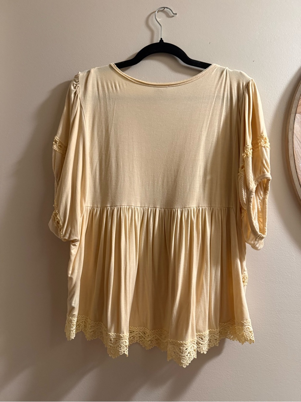 POL Cream Lace-Trim V-Neck Peasant Tunic - Picture 5 of 5